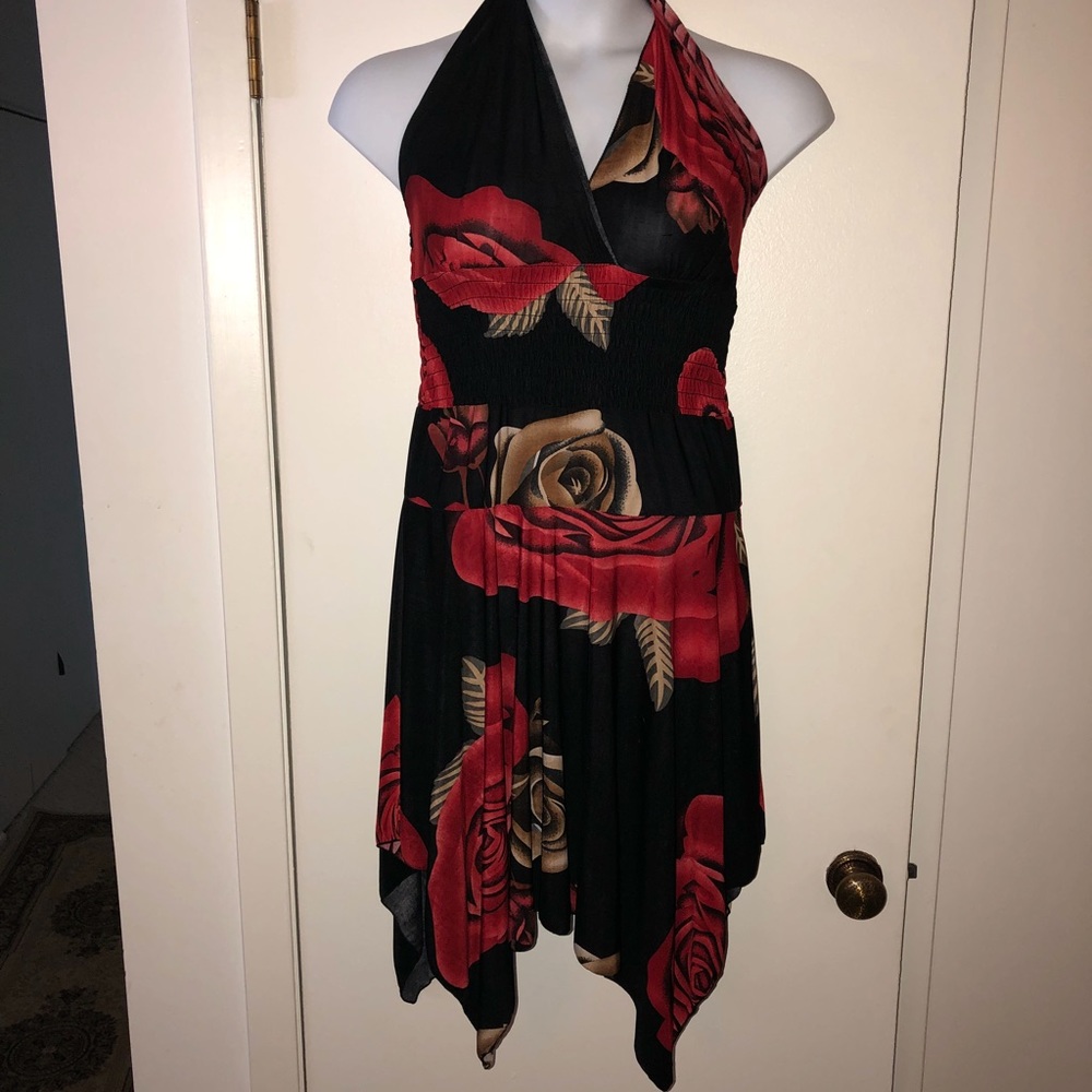 Black salsa red rose dress